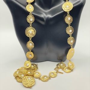 Pauline Rader Designer 1970's Greek Roman Coin Necklace 17”